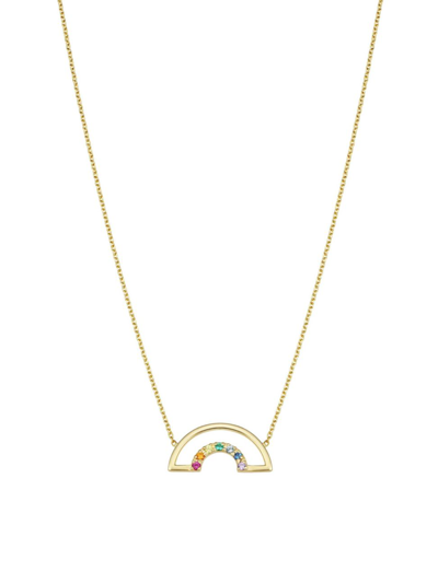 Oradina Women's 14k Yellow Gold, Multistone Double Rainbow Necklace