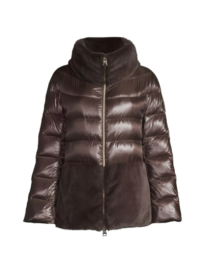 Herno Ultralight Down Puffer Jacket With Faux Fur Trim In Brown