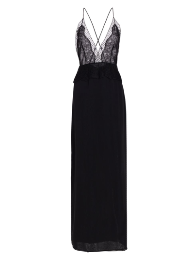 La Perla Honeycomb Shadows Long Silk Nightgown In Onyx