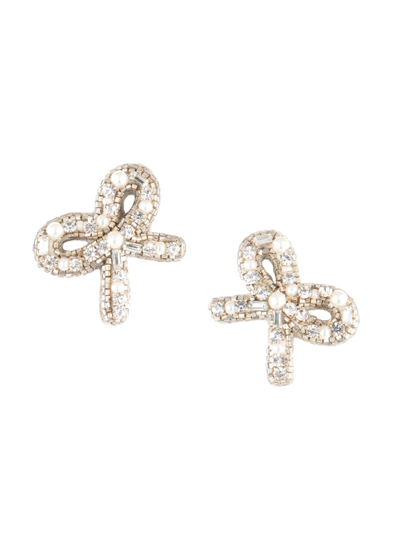 Deepa Gurnani Elsa Mixed-media Bow Earrings In Silver