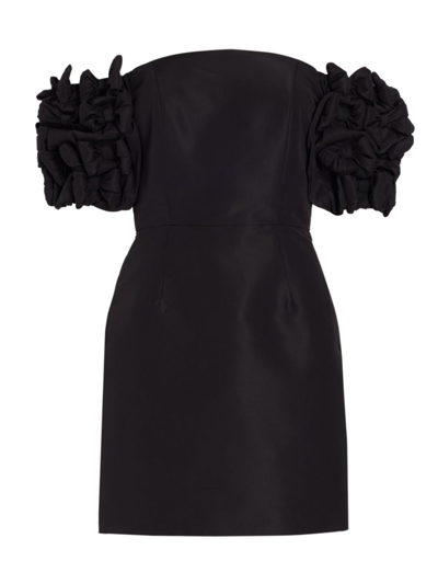 Alexia Maria Olivia Bow-sleeve Silk Minidress In Black