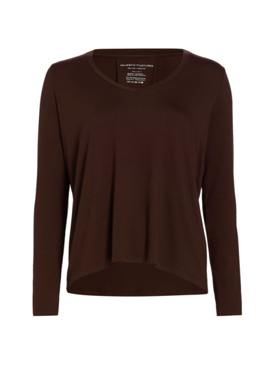 Majestic Soft Touch Heathered Tee In Aubergine