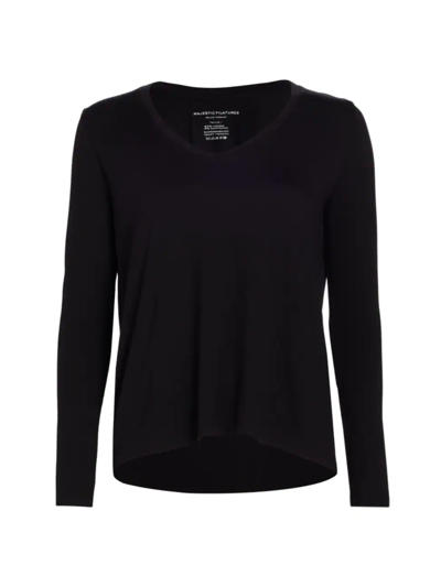 Majestic Soft Touch Long-sleeve V-neck Tee In Noir