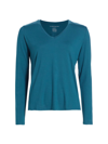 Majestic Soft Touch Pleated Crewneck Pullover In Blue Paon