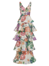 MARCHESA NOTTE WOMEN'S FLORAL SEQUIN TIERED GOWN