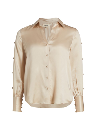 L Agence Jordy Button-front Pleated Sleeve Blouse In Champagne