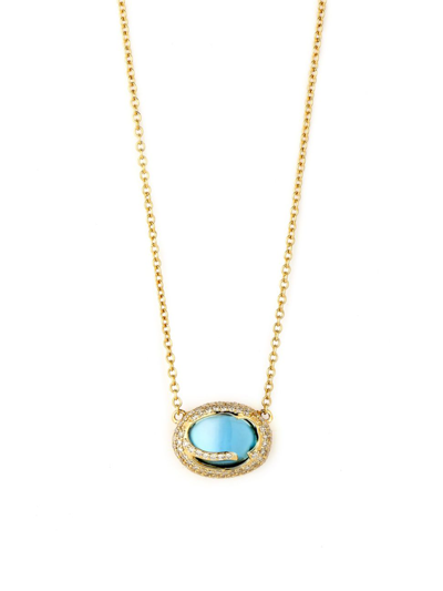 Syna Women's Mogul 18k Yellow Gold, Blue Topaz, & Diamond Pendant Necklace