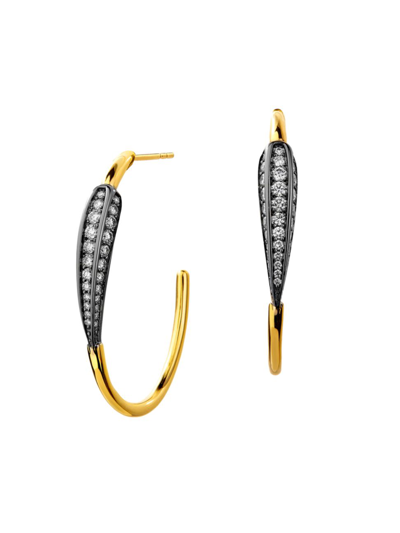 Syna Women's Jardin 18k Yellow Gold, Sterling Silver, & Diamond Leaf Hoop Earrings In Two Tone