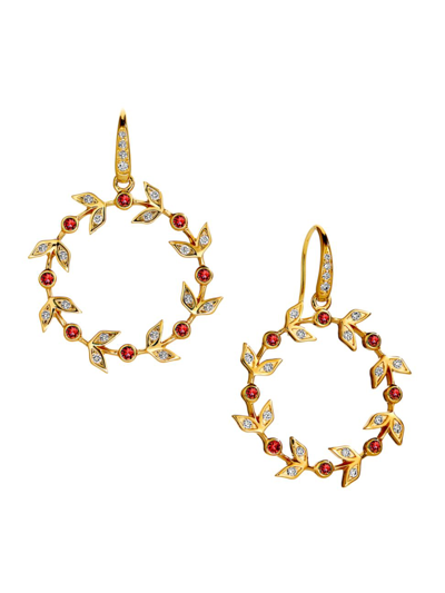 Syna Women's Jardin 18k Yellow Gold, Ruby, & Diamond Vine Drop Earrings