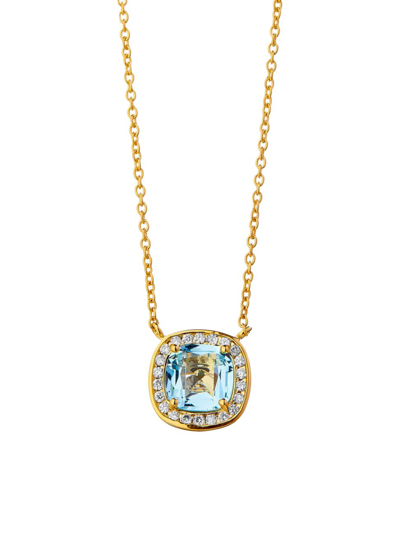 Syna Women's Mogul 18k Yellow Gold, Blue Topaz, & Diamond Cushion Pendant Necklace