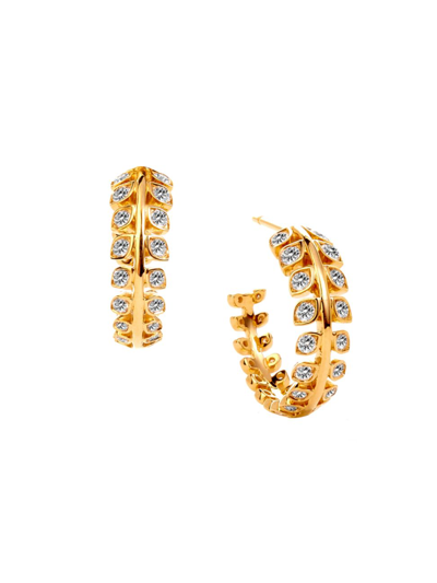 Syna Women's Jardin 18k Yellow Gold & Diamond Leaf Hoop Earrings
