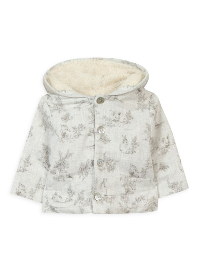 Tartine Et Chocolat Baby Girl's Bunny Toile De Jouy Print Hooded Jacket In Grey Multi