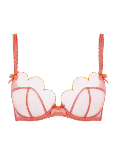 Agent Provocateur Lorna Bow-embellished Embroidered Tulle Underwired Soft-cup Bra In Coral Orange
