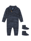 ANDY & EVAN BABY BOY'S SHAWL COLLAR COVERALLS & BOOTIES SET