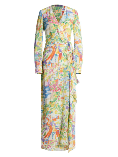 Ralph Lauren Collinson Printed Linen Voile Wrap Gown In Yellowblu