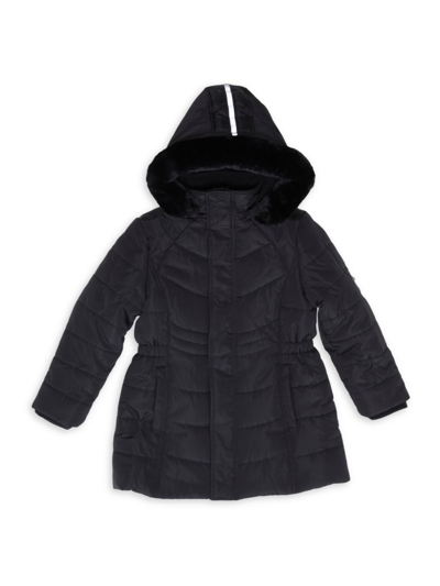 Andy & Evan Kids' Little Girl's & Girl's Faux Fur Hood Quilted Parka Coat In Black