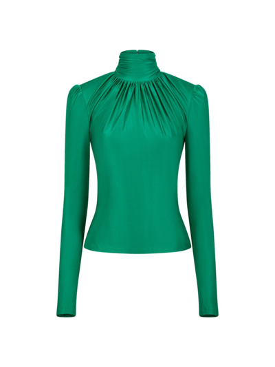 Paco Rabanne Women's Satin Gathered Turtleneck Top In Emerald