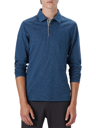 Bugatchi Striped Long-sleeve Polo Shirt In Blue Night