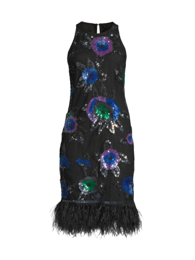 Ungaro Embellished Feather Cocktail Dress In Purple