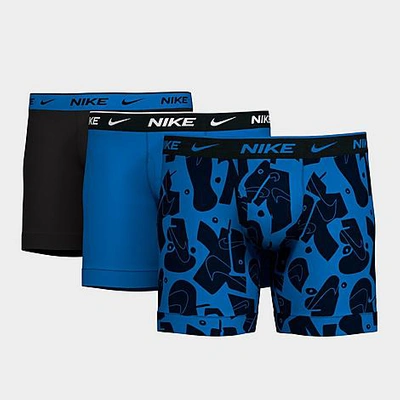 Nike Men's 3-pk. Dri-fit Essential Cotton Stretch Boxer Briefs In Abstract Swoosh Print/blue/black