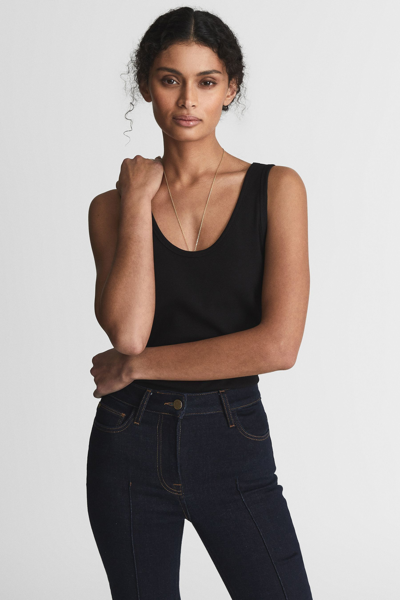 Reiss Violet Ribbed Tank Top In Black