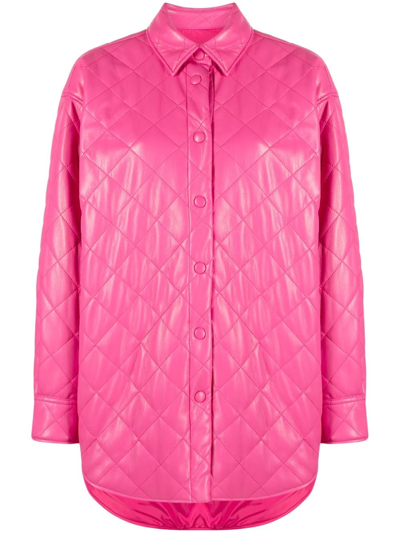 Msgm Quilted Faux Leather Shirt Jacket In Pink