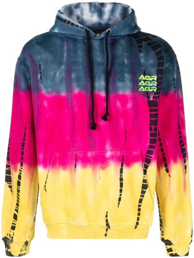 Agr Blue Tie-dye Print Cotton Hoodie