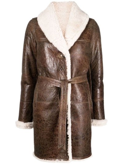 Yves Salomon Meteo Single-breasted Shearling Coat In Braun