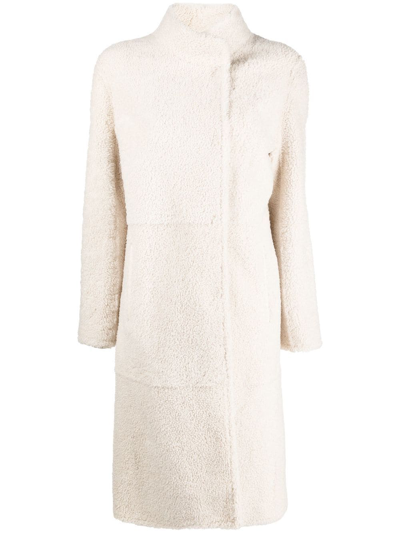 Yves Salomon Long Belted Shearling Coat In White