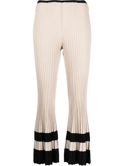 By Malene Birger Ajay Stone Striped Ribbed-knit Trousers In Beige,black