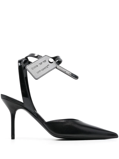 Off-white 110mm Zip Tie Leather Pumps In Nero