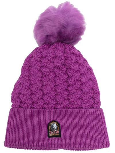 Parajumpers Logo Patch Pompom Beanie In Purple