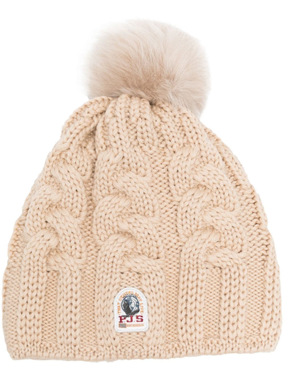 Parajumpers Logo Patch Pompom Beanie In Neutrals