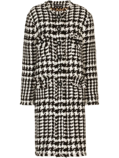 Dolce & Gabbana Tweed Single-breasted Coat In Nero