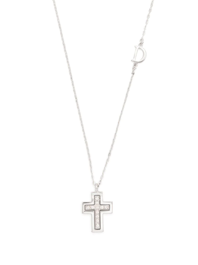 Damiani 18kt White Gold Diamond Cross Pendant Necklace In Silver