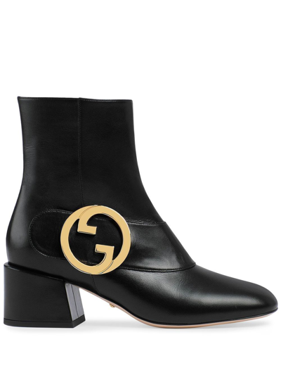 Gucci Blondie Logo-plaque Ankle Boots In Black