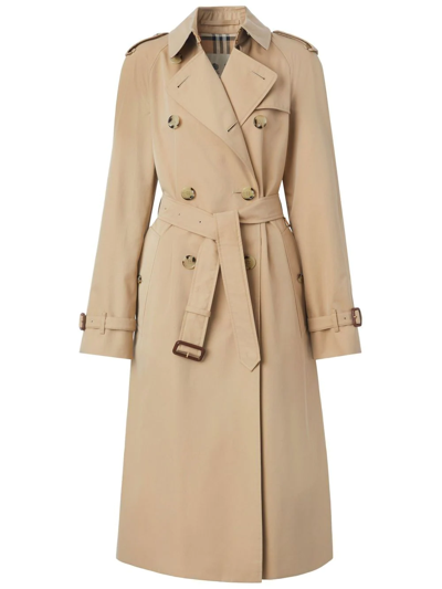 Burberry Kensington Long Organic Cotton-gabardine Trench Coat In Beige