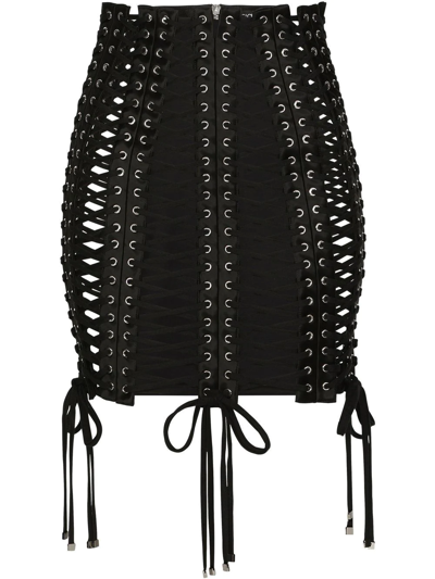 Dolce & Gabbana Eyelet-embellished Miniskirt In Black