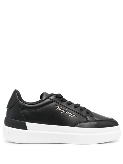 Tommy Hilfiger Calf-leather Chunky Sneakers In Schwarz