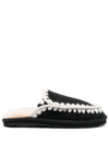 Mou Eskimo Stitching Slipper-mule In Black Suede In Schwarz