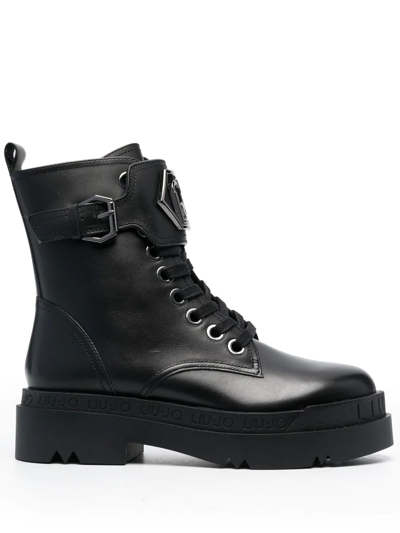 Liu •jo Love 15 Buckle Strap Boots In Black