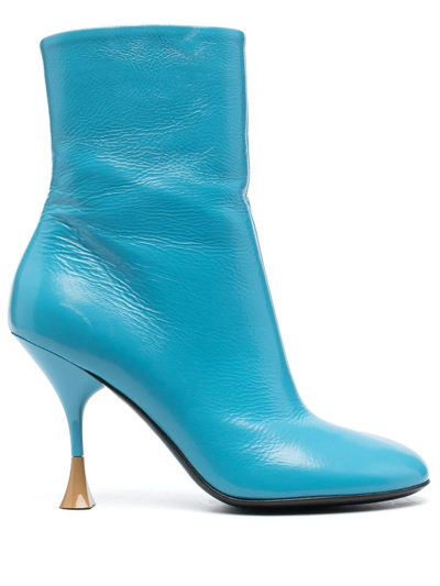 3juin 100mm Leather Ankle Boots In Turquoise