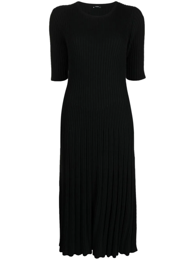 Joseph Short-sleeved Ribbed-knit Midi Dress In Black