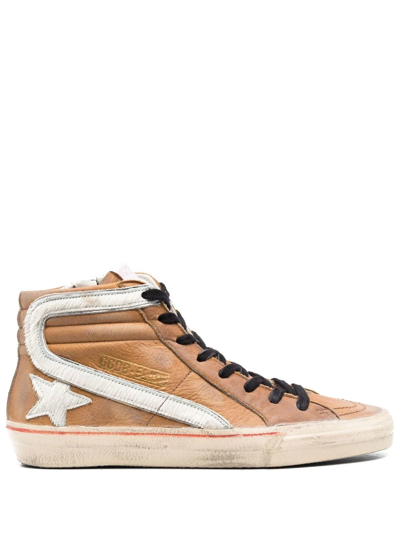 Golden Goose Slide Hi-top Leather Sneakers In Brown