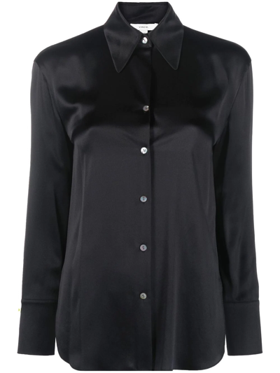 Vince Silk Pointed Collar Blouse In Black
