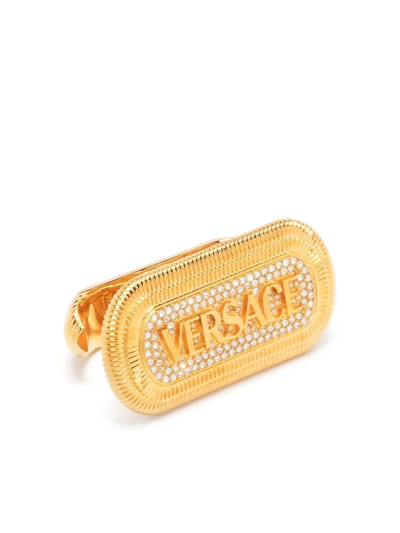 Versace Logo Embossed Double Ring In Gold