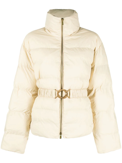 Pinko Logo Print Collar Puffer Jacket In Beige