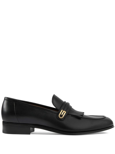 Gucci Mirrored G Fringed Leather Loafers In Black