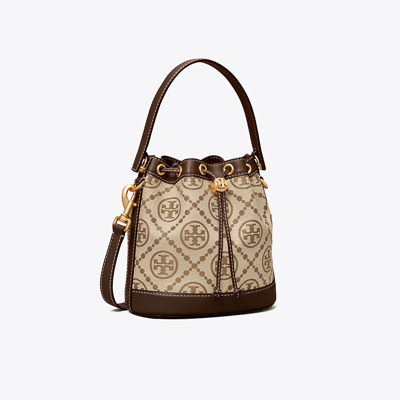 Tory Burch T Monogram Jacquard Bucket Bag In Hazelnut/chocolate | ModeSens