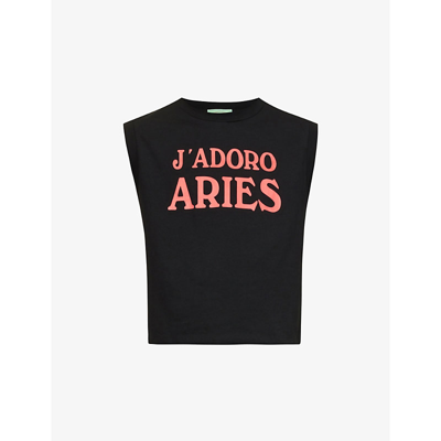 Aries J'adoro Brand-print Cropped Cotton-jersey Vest In Black